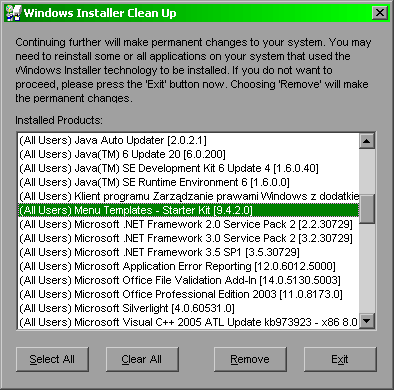 Narzędzie Windows Installer Clean Up
