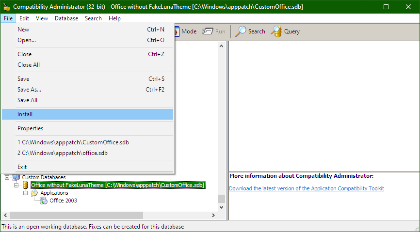 Instalacja bazy użytkownika dla programu kompatybilności w systemie Windows